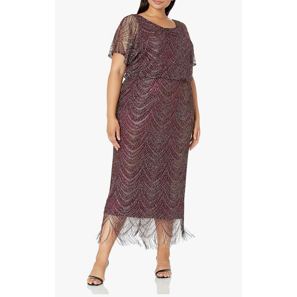 NEW NWT SLNY Metallic Crochet Dress With Fringe size 18W